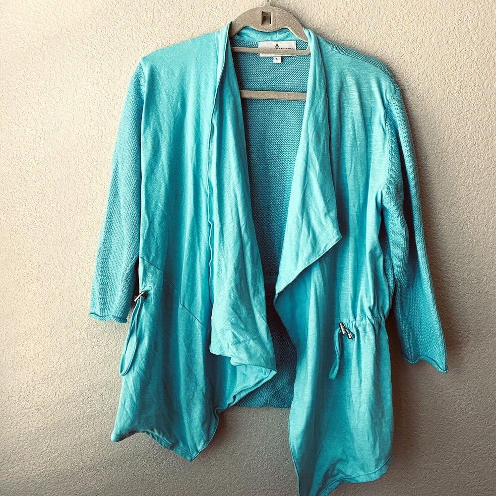 Neon Buddha Womens Open front water fall cinch waist Cotton Cardigan Size Large